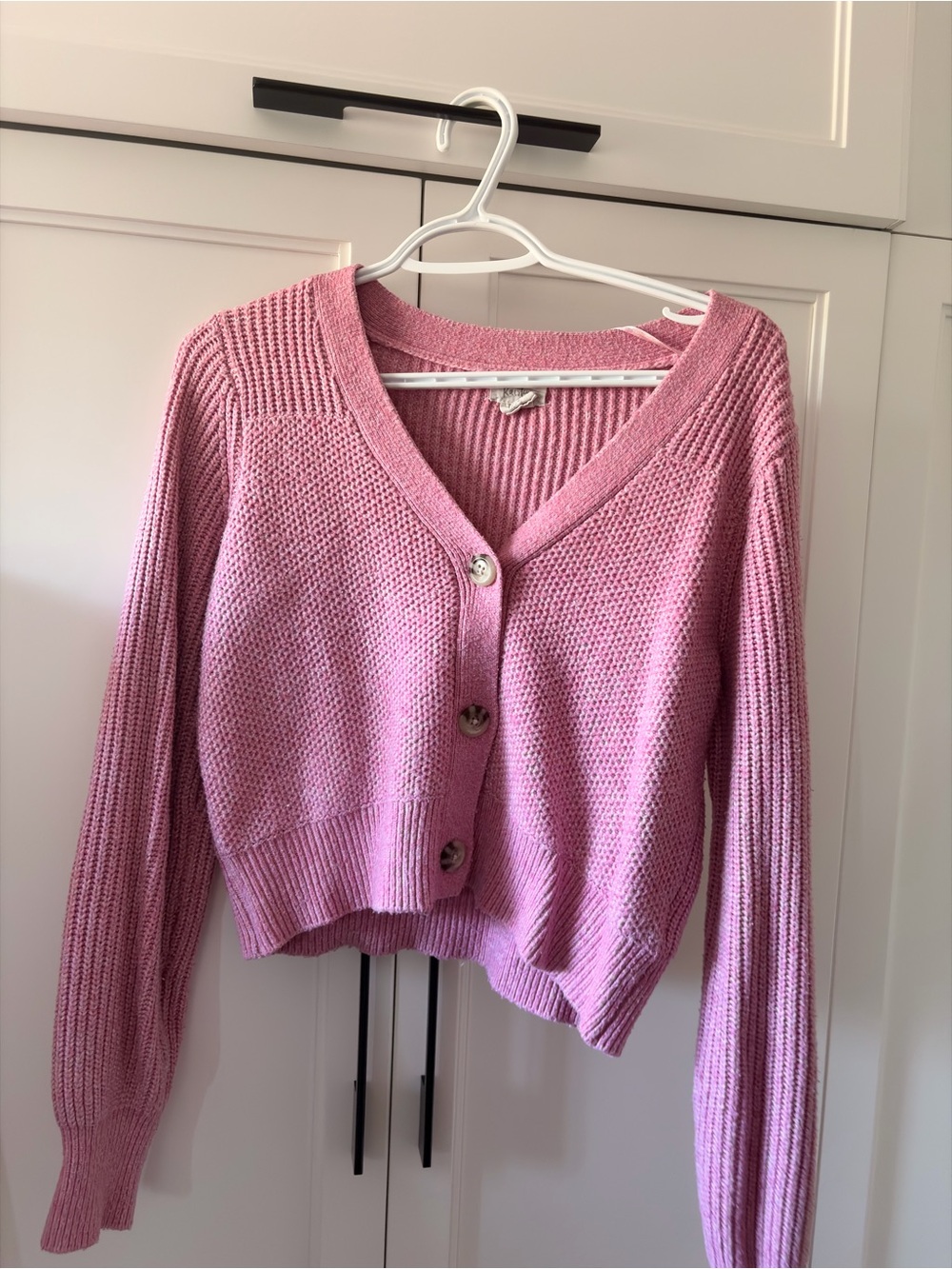 Pink Women's V-Neck Button Cardigan Sweater